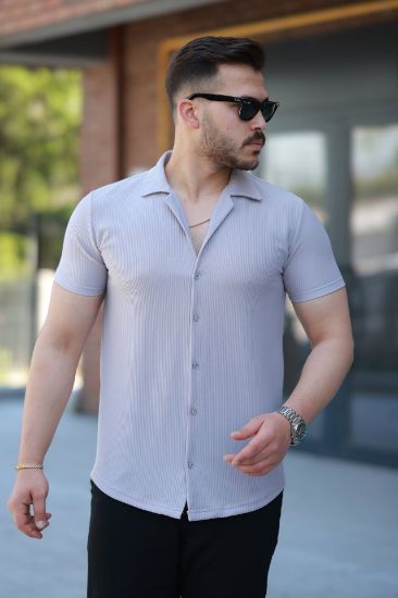 Erkek Ottoman Kumaş Apaj Yaka Kısa Kollu Gömlek resmi